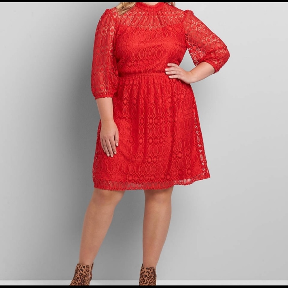 Holiday Red Lace Fit and Flare Dress